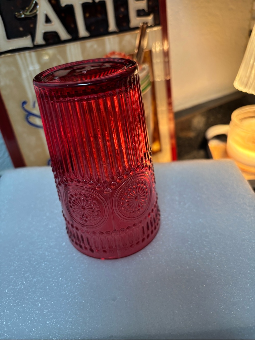 Set of 6 Decorative Red Pressed Glass Tumblers - Picture 4 of 5